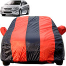 Autofact Accent Car Cover - EasyShield - Car Body Cover for Hyundai Accent - With Mirror Pockets, Triple Stitched, Bottom Fully Elastic, Adjustable Belt and Buckle (Red Blue Stripes)