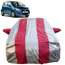 Autofact Ritz Car Cover - FlexGuard - Waterproof Car Body Cover for Maruti Ritz - With Mirror Pockets, Triple Stitched, Bottom Fully Elastic, Adjustable Belt and Buckle (Silver / Pink Stripes)