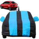 Autofact Tigor Car Cover - EasyShield - Car Body Cover for Tata Tigor - With Mirror Pockets, Triple Stitched, Bottom Fully Elastic, Adjustable Belt and Buckle (Teak Blue Stripes)