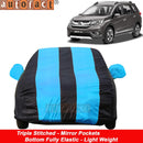 Autofact BRV Car Cover - EasyShield - Car Body Cover for Honda BRV - With Mirror Pockets, Triple Stitched, Bottom Fully Elastic, Adjustable Belt and Buckle (Teak Blue Stripes)