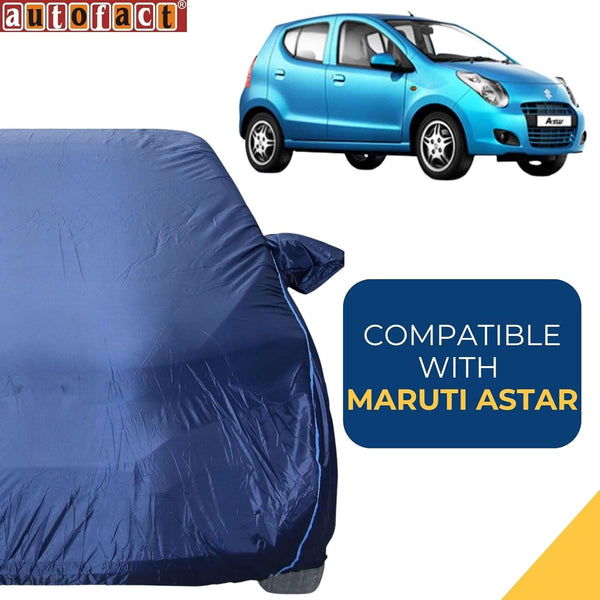 Autofact Astar Car Cover - CoreProtect - Water Resistant Car Body Cover for Maruti Astar - With Mirror Pockets, Triple Stitched, Bottom Fully Elastic, Adjustable Belt and Buckle (Navy 210D)