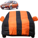 Autofact Palio Car Cover - EasyShield - Car Body Cover for Fiat Palio - With Mirror Pockets, Triple Stitched, Bottom Fully Elastic, Adjustable Belt and Buckle (Orange Blue Stripes)