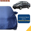Autofact Etios Car Cover - CoreProtect - Water Resistant Car Body Cover for Toyota Etios - With Mirror Pockets, Triple Stitched, Bottom Fully Elastic, Adjustable Belt and Buckle (Navy 210D)