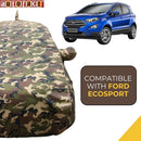 Autofact Ecosport Car Cover - TearTough - Dog Proof / Waterproof Car Body Cover for Ford Ecosport - With Mirror & Antenna Pockets, Triple Stitched, Bottom Fully Elastic, Adjustable Belt and Buckle (Jungle Print 4x4)