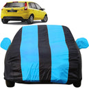 Autofact Figo Old Model Car Cover - EasyShield - Car Body Cover for Ford Figo Old Model - With Mirror Pockets, Triple Stitched, Bottom Fully Elastic, Adjustable Belt and Buckle (Teak Blue Stripes)