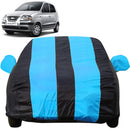 Autofact Santro Xing Car Cover - EasyShield - Car Body Cover for Hyundai Santro Xing - With Mirror Pockets, Triple Stitched, Bottom Fully Elastic, Adjustable Belt and Buckle (Teak Blue Stripes)