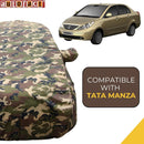 Autofact Manza Car Cover - TearTough - Dog Proof / Waterproof Car Body Cover for Tata Manza - With Mirror Pockets, Triple Stitched, Bottom Fully Elastic, Adjustable Belt and Buckle (Jungle Print 4x4)