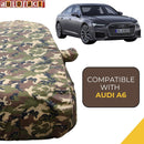 Autofact A6 Car Cover - TearTough - Dog Proof / Waterproof Car Body Cover for Audi A6 - With Mirror Pockets, Triple Stitched, Bottom Fully Elastic, Adjustable Belt and Buckle (Jungle Print 4x4)
