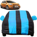 Autofact Micra Car Cover - EasyShield - Car Body Cover for Nissan Micra - With Mirror Pockets, Triple Stitched, Bottom Fully Elastic, Adjustable Belt and Buckle (Teak Blue Stripes)