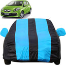 Autofact Brio Car Cover - EasyShield - Car Body Cover for Honda Brio - With Mirror Pockets, Triple Stitched, Bottom Fully Elastic, Adjustable Belt and Buckle (Teak Blue Stripes)