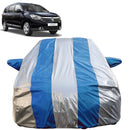 Autofact Lodgy Car Cover - FlexGuard - Waterproof Car Body Cover for Renaults Lodgy - With Mirror Pockets, Triple Stitched, Bottom Fully Elastic, Adjustable Belt and Buckle (Silver / Blue Stripes)
