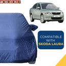 Autofact Laura Car Cover - CoreProtect - Water Resistant Car Body Cover for Skoda Laura - With Mirror Pockets, Triple Stitched, Bottom Fully Elastic, Adjustable Belt and Buckle (Navy 210D)