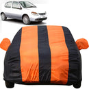 Autofact Indica Car Cover - EasyShield - Car Body Cover for Tata Indica - With Mirror Pockets, Triple Stitched, Bottom Fully Elastic, Adjustable Belt and Buckle (Orange Blue Stripes)