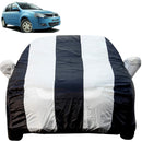 Autofact Verito Car Cover - EasyShield - Car Body Cover for Mahindra Verito - With Mirror Pockets, Triple Stitched, Bottom Fully Elastic, Adjustable Belt and Buckle (White Blue Stripes)