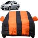 Autofact SX4 Car Cover - EasyShield - Car Body Cover for Maruti SX4 - With Mirror Pockets, Triple Stitched, Bottom Fully Elastic, Adjustable Belt and Buckle (Orange Blue Stripes)