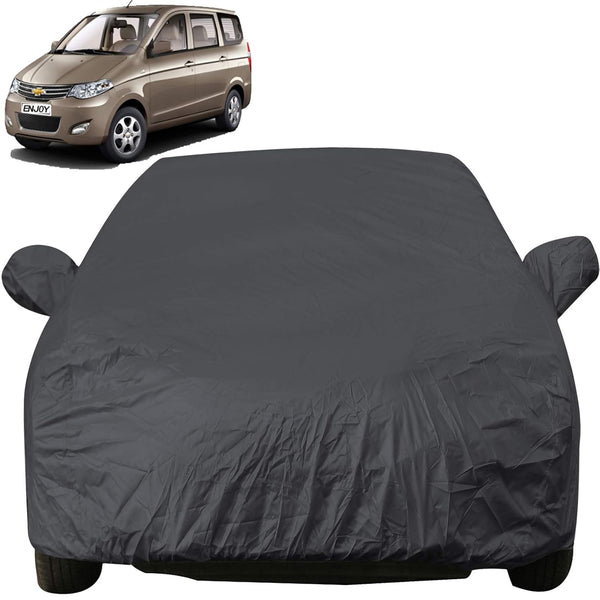 Autofact Enjoy Car Cover - EasyShield - Car Body Cover for Chevrolet Enjoy - With Mirror Pockets, Triple Stitched, Bottom Fully Elastic, Adjustable Belt and Buckle (Grey 190T)