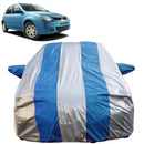 Autofact Verito Car Cover - FlexGuard - Waterproof Car Body Cover for Mahindra Verito - With Mirror Pockets, Triple Stitched, Bottom Fully Elastic, Adjustable Belt and Buckle (Silver / Blue Stripes)