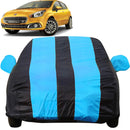 Autofact Punto Car Cover - EasyShield - Car Body Cover for Fiat Punto - With Mirror Pockets, Triple Stitched, Bottom Fully Elastic, Adjustable Belt and Buckle (Teak Blue Stripes)