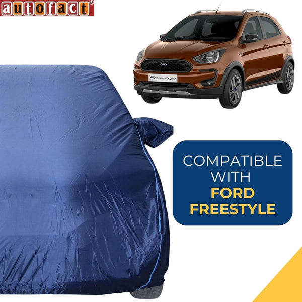 Autofact Freestyle Car Cover - CoreProtect - Water Resistant Car Body Cover for Ford Freestyle - With Mirror Pockets, Triple Stitched, Bottom Fully Elastic, Adjustable Belt and Buckle (Navy 210D)