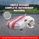 Autofact Rapid Car Cover - FlexGuard - Waterproof Car Body Cover for Skoda Rapid - With Mirror & Antenna Pockets, Triple Stitched, Bottom Fully Elastic, Adjustable Belt and Buckle (Silver / Pink Stripes)