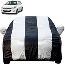 Autofact i10 Car Cover - EasyShield - Car Body Cover for Hyundai i10 - With Mirror Pockets, Triple Stitched, Bottom Fully Elastic, Adjustable Belt and Buckle (White Blue Stripes)