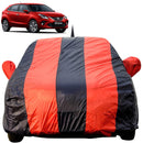 Autofact Glanza Car Cover - EasyShield - Car Body Cover for Toyota Glanza - With Mirror Pockets, Triple Stitched, Bottom Fully Elastic, Adjustable Belt and Buckle (Red Blue Stripes)