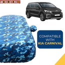 Autofact Carnival Car Cover - TearTough - Dog Proof / Waterproof Car Body Cover for Kia Carnival - With Mirror Pockets, Triple Stitched, Bottom Fully Elastic, Adjustable Belt and Buckle (Airforce Blue 4x4)