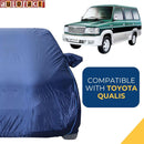 Autofact Qualis Car Cover - CoreProtect - Water Resistant Car Body Cover for Toyota Qualis - With Mirror Pockets, Triple Stitched, Bottom Fully Elastic, Adjustable Belt and Buckle (Navy 210D)