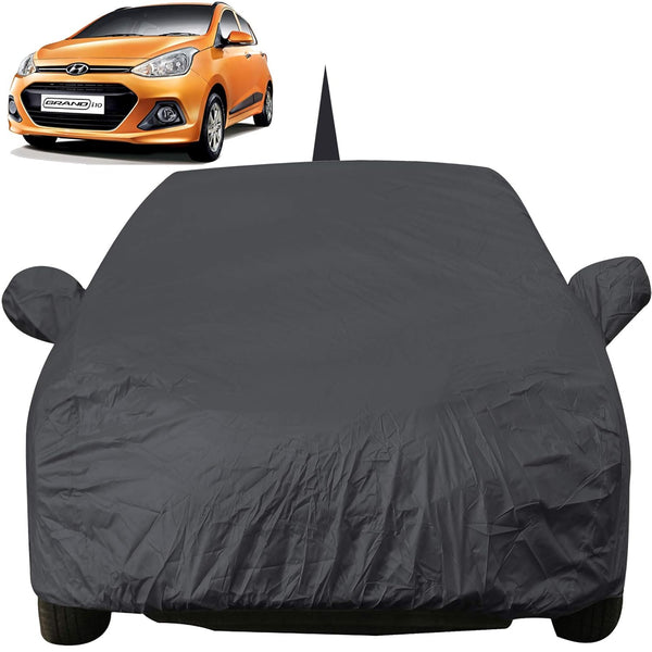 Autofact Grand I10 Car Cover - EasyShield - Car Body Cover for Hyundai Grand I10 - With Mirror Pockets, Triple Stitched, Bottom Fully Elastic, Adjustable Belt and Buckle (Grey 190T)