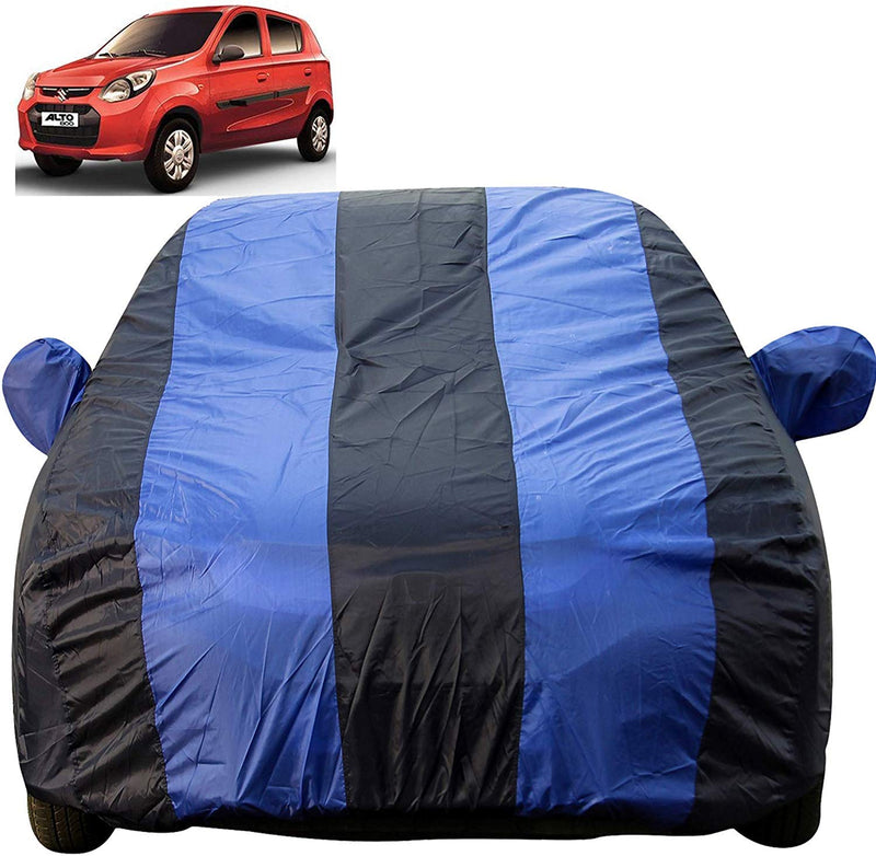 Autofact Alto 800 Car Cover - EasyShield - Car Body Cover for Maruti Alto 800 - With Mirror Pockets, Triple Stitched, Bottom Fully Elastic, Adjustable Belt and Buckle (Royal Blue Stripes)