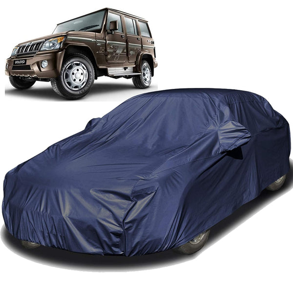 Autofact Bolero Car Cover - EasyShield - Car Body Cover for Mahindra Bolero - With Mirror Pockets, Triple Stitched, Bottom Fully Elastic, Adjustable Belt and Buckle (Navy 190T)