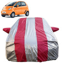 Autofact Nano Car Cover - FlexGuard - Waterproof Car Body Cover for Tata Nano - With Mirror Pockets, Triple Stitched, Bottom Fully Elastic, Adjustable Belt and Buckle (Silver / Pink Stripes)