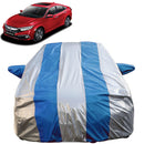 Autofact Civic New Model Car Cover - FlexGuard - Waterproof Car Body Cover for Honda Civic New Model - With Mirror Pockets, Triple Stitched, Bottom Fully Elastic, Adjustable Belt and Buckle (Silver / Blue Stripes)