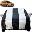 Autofact Figo Car Cover - EasyShield - Car Body Cover for Ford Figo - With Mirror Pockets, Triple Stitched, Bottom Fully Elastic, Adjustable Belt and Buckle (White Blue Stripes)
