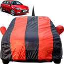 Autofact i20 Active Car Cover - EasyShield - Car Body Cover for Hyundai i20 Active - With Mirror Pockets, Triple Stitched, Bottom Fully Elastic, Adjustable Belt and Buckle (Red Blue Stripes)