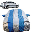 Autofact NexGen Verna Car Cover - FlexGuard - Waterproof Car Body Cover for Hyundai NexGen Verna - With Mirror Pockets, Triple Stitched, Bottom Fully Elastic, Adjustable Belt and Buckle (Silver / Blue Stripes)