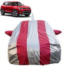Autofact XUV 300 Car Cover - FlexGuard - Waterproof Car Body Cover for Mahindra XUV 300 - With Mirror & Antenna Pockets, Triple Stitched, Bottom Fully Elastic, Adjustable Belt and Buckle (Silver / Pink Stripes)