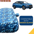 Autofact Slavia Car Cover - TearTough - Dog Proof / Waterproof Car Body Cover for Skoda Slavia - With Mirror Pockets, Triple Stitched, Bottom Fully Elastic, Adjustable Belt and Buckle (Airforce Blue 4x4)