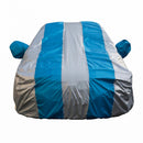 Autofact Q5 Car Cover - FlexGuard - Waterproof Car Body Cover for Audi Q5 - With Mirror Pockets, Triple Stitched, Bottom Fully Elastic, Adjustable Belt and Buckle (Silver / Blue Stripes)