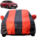 Autofact Virtus Car Cover - EasyShield - Car Body Cover for Volkswagen Virtus - With Mirror Pockets, Triple Stitched, Bottom Fully Elastic, Adjustable Belt and Buckle (Red Blue Stripes)