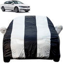 Autofact Passat Car Cover - EasyShield - Car Body Cover for Volkswagen Passat - With Mirror Pockets, Triple Stitched, Bottom Fully Elastic, Adjustable Belt and Buckle (White Blue Stripes)