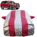 Autofact Gloster Car Cover - FlexGuard - Waterproof Car Body Cover for MG Gloster - With Mirror Pockets, Triple Stitched, Bottom Fully Elastic, Adjustable Belt and Buckle (Silver / Pink Stripes)