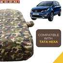 Autofact Hexa Car Cover - TearTough - Dog Proof / Waterproof Car Body Cover for Tata Hexa - With Mirror Pockets, Triple Stitched, Bottom Fully Elastic, Adjustable Belt and Buckle (Jungle Print 4x4)