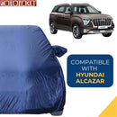 Autofact Alcazar Car Cover - CoreProtect - Water Resistant Car Body Cover for Hyundai Alcazar - With Mirror Pockets, Triple Stitched, Bottom Fully Elastic, Adjustable Belt and Buckle (Navy 210D)