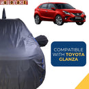 Autofact Glanza Car Cover - CoreProtect - Water Resistant Car Body Cover for Toyota Glanza - With Mirror & Antenna Pockets, Triple Stitched, Bottom Fully Elastic, Adjustable Belt and Buckle (Grey 210D)