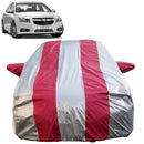 Autofact Cruze Car Cover - FlexGuard - Waterproof Car Body Cover for Chevrolet Cruze - With Mirror Pockets, Triple Stitched, Bottom Fully Elastic, Adjustable Belt and Buckle (Silver / Pink Stripes)