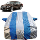 Autofact Superb Car Cover - FlexGuard - Waterproof Car Body Cover for Skoda Superb - With Mirror Pockets, Triple Stitched, Bottom Fully Elastic, Adjustable Belt and Buckle (Silver / Blue Stripes)