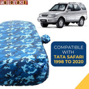 Autofact Safari Car Cover - TearTough - Dog Proof / Waterproof Car Body Cover for Tata Safari - With Mirror Pockets, Triple Stitched, Bottom Fully Elastic, Adjustable Belt and Buckle (Airforce Blue 4x4)