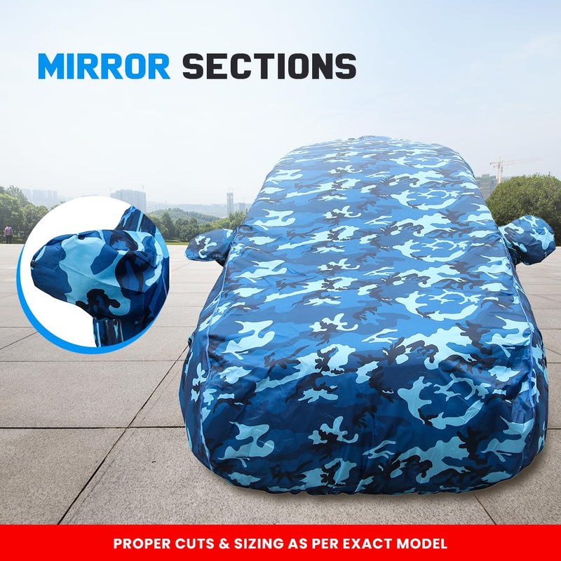 Autofact Wagon r / Wagonr Car Cover - TearTough - Dog Proof / Waterproof Car Body Cover for Maruti Wagon r / Wagonr - With Mirror Pockets, Triple Stitched, Bottom Fully Elastic, Adjustable Belt and Buckle (Airforce Blue 4x4)