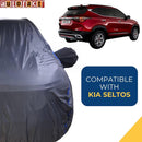 Autofact Seltos Car Cover - CoreProtect - Water Resistant Car Body Cover for Kia Seltos - With Mirror Pockets, Triple Stitched, Bottom Fully Elastic, Adjustable Belt and Buckle (Grey 210D)